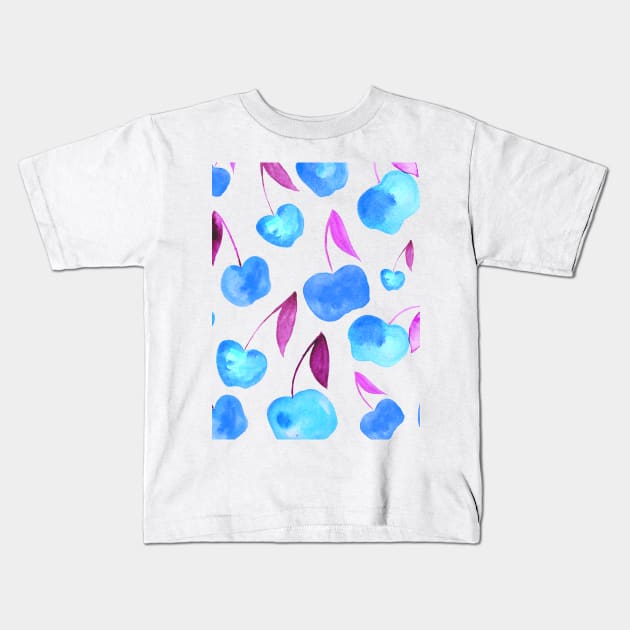 Watercolor cherries - purple and blue Kids T-Shirt by wackapacka